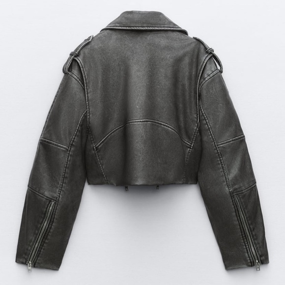 Zara distressed faux leather biker jacket - Picture 5 of 7